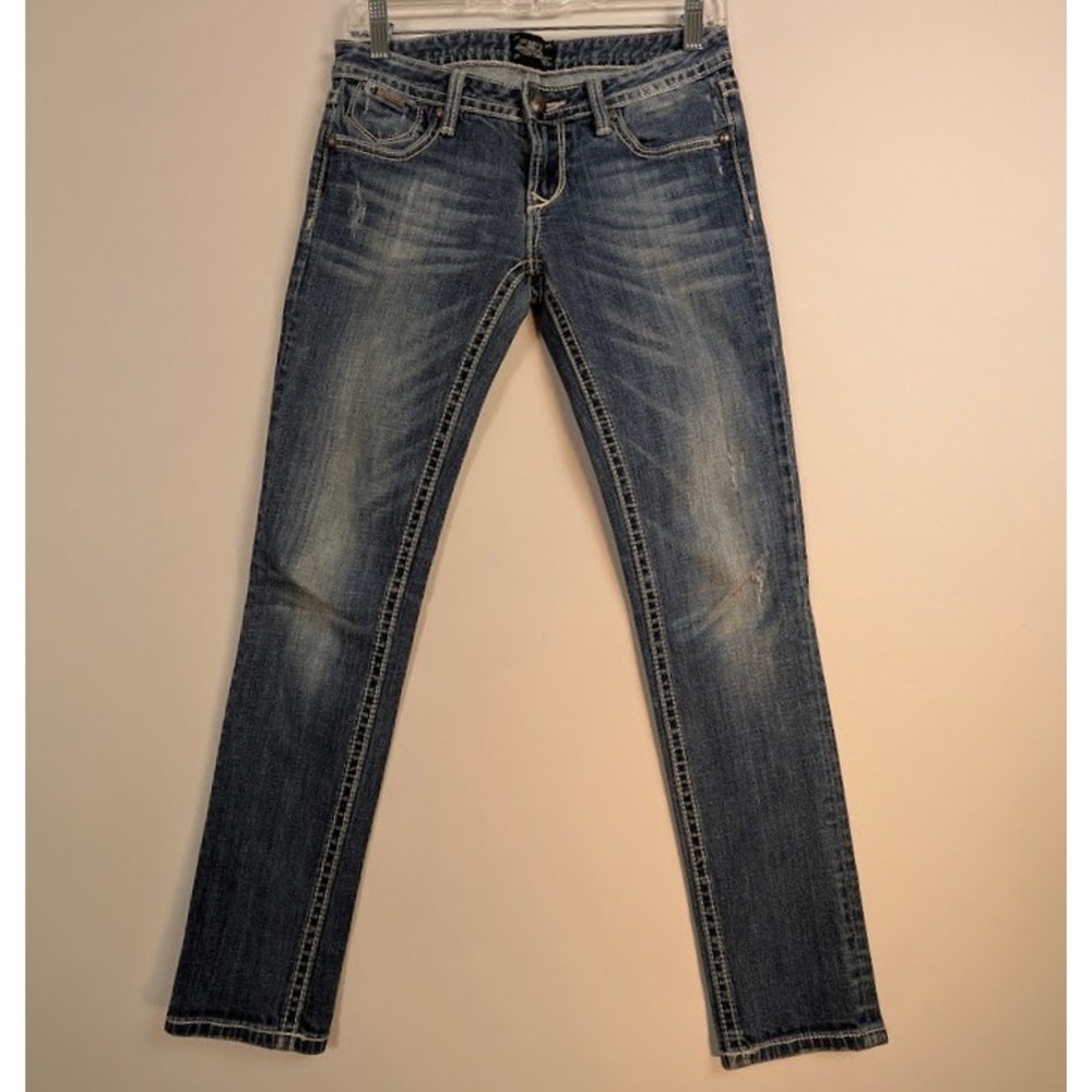 REROCK for Express Skinny Jeans 29x28 Low-Rise Distressed Thick Stitch‎ Y2K